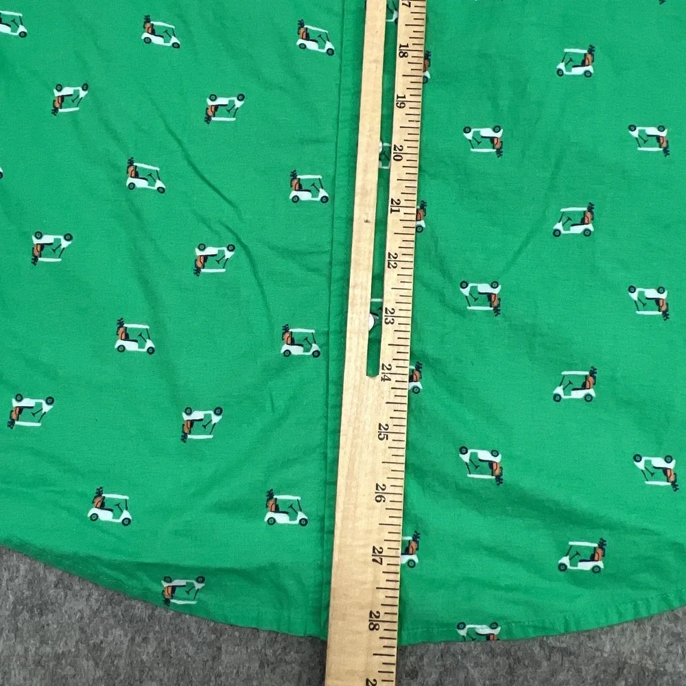 Lands End Shirt Mens M Green Golf Cart Print Short Sleeve Button Traditional Fit